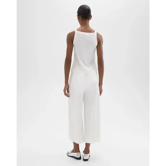 Theory Wide Crop Pant in Good White Linen - Picture 2 of 10